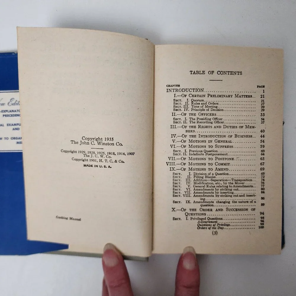 Cushing's Manual of Parliamentary Practice 1935 HC by Cushing & Bolles